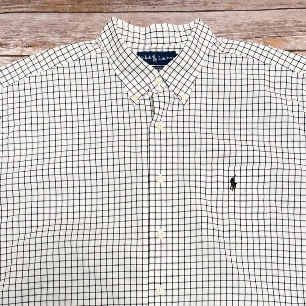 Ralph Lauren Midnight Navy Blue White Checkered Greggor Short Sleeve Button Up - Picture 2 of 12
